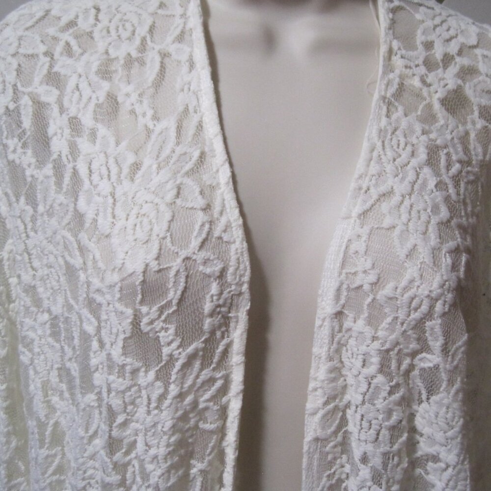 Mauve Women's Large Kimono Cover Up Lace Crochet Fringe Top Short Sleeve White - Picture 3 of 8
